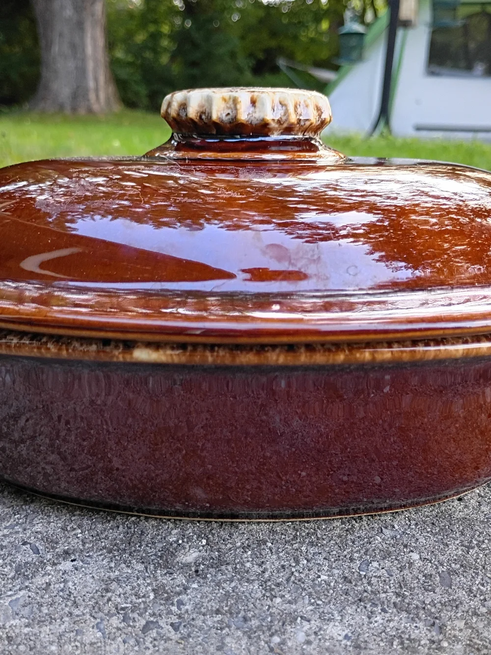 Vintage Hull Brown Drip Glaze Pottery Oval Casserole Dish with Lid